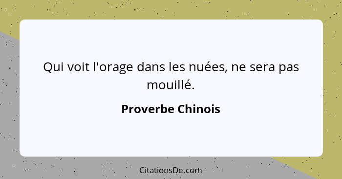 Qui voit l'orage dans les nuées, ne sera pas mouillé.... - Proverbe Chinois