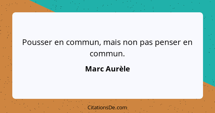 Pousser en commun, mais non pas penser en commun.... - Marc Aurèle