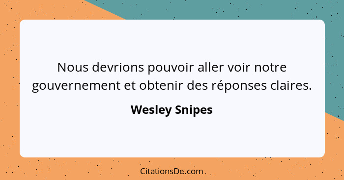 Nous devrions pouvoir aller voir notre gouvernement et obtenir des réponses claires.... - Wesley Snipes