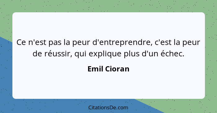 Ce n'est pas la peur d'entreprendre, c'est la peur de réussir, qui explique plus d'un échec.... - Emil Cioran