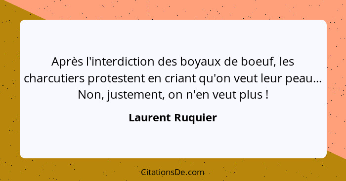 Après l'interdiction des boyaux de boeuf, les charcutiers protestent en criant qu'on veut leur peau... Non, justement, on n'en veut... - Laurent Ruquier