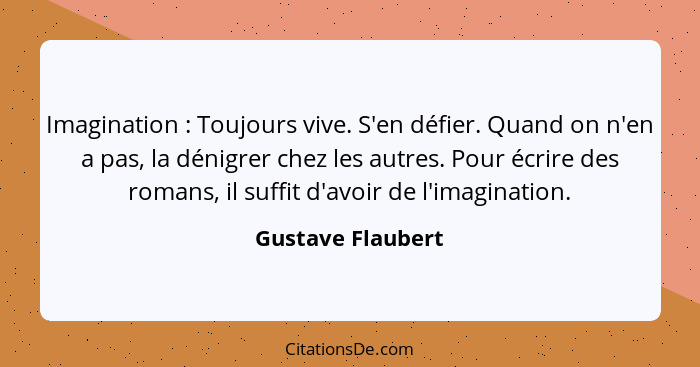 Imagination : Toujours vive. S'en défier. Quand on n'en a pas, la dénigrer chez les autres. Pour écrire des romans, il suffit... - Gustave Flaubert