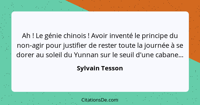 Ah ! Le génie chinois ! Avoir inventé le principe du non-agir pour justifier de rester toute la journée à se dorer au solei... - Sylvain Tesson