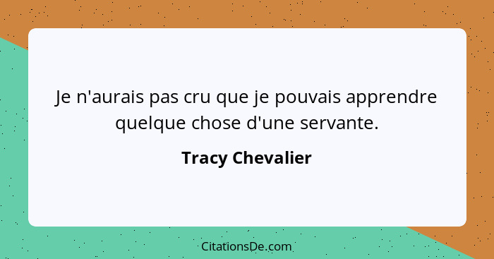 Je n'aurais pas cru que je pouvais apprendre quelque chose d'une servante.... - Tracy Chevalier