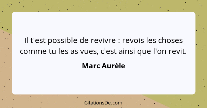 Il t'est possible de revivre : revois les choses comme tu les as vues, c'est ainsi que l'on revit.... - Marc Aurèle