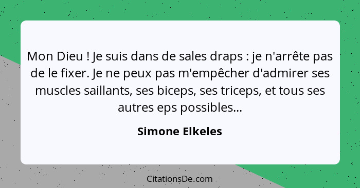 Mon Dieu ! Je suis dans de sales draps : je n'arrête pas de le fixer. Je ne peux pas m'empêcher d'admirer ses muscles saill... - Simone Elkeles