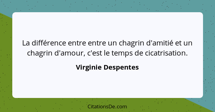 La différence entre entre un chagrin d'amitié et un chagrin d'amour, c'est le temps de cicatrisation.... - Virginie Despentes