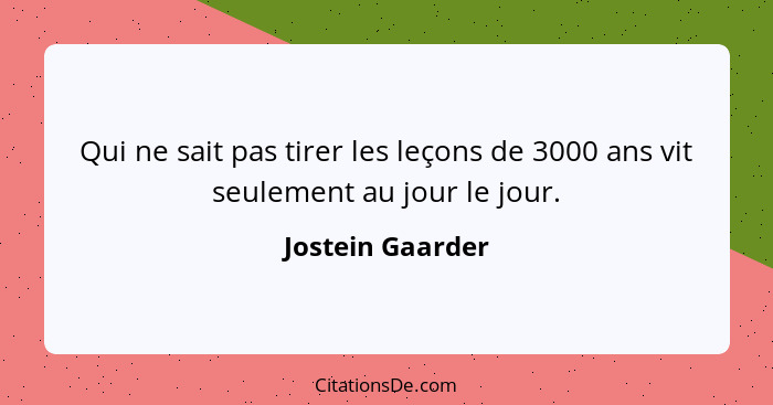 Qui ne sait pas tirer les leçons de 3000 ans vit seulement au jour le jour.... - Jostein Gaarder