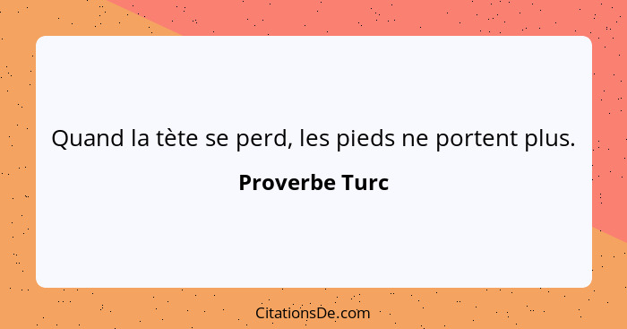 Quand la tète se perd, les pieds ne portent plus.... - Proverbe Turc