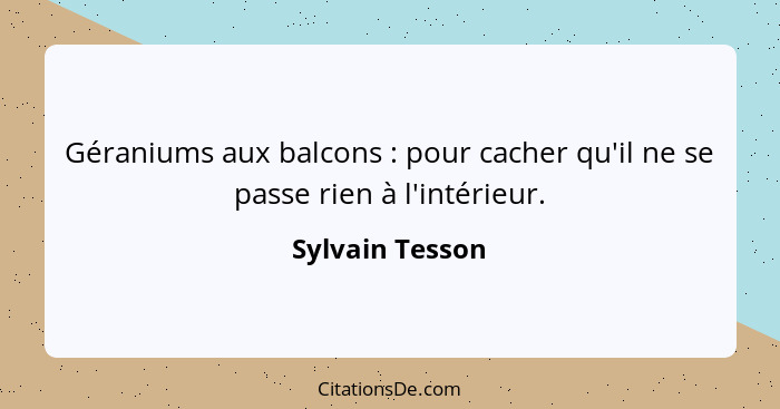 Géraniums aux balcons : pour cacher qu'il ne se passe rien à l'intérieur.... - Sylvain Tesson