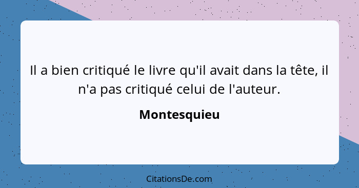 Il a bien critiqué le livre qu'il avait dans la tête, il n'a pas critiqué celui de l'auteur.... - Montesquieu