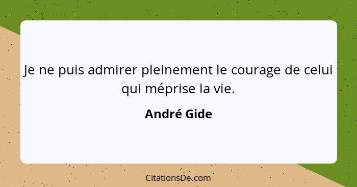Je ne puis admirer pleinement le courage de celui qui méprise la vie.... - André Gide