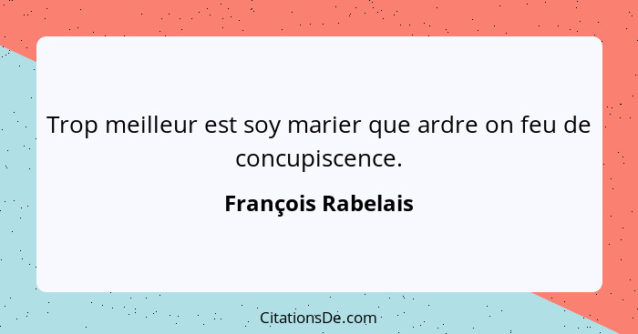 Trop meilleur est soy marier que ardre on feu de concupiscence.... - François Rabelais