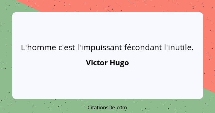 L'homme c'est l'impuissant fécondant l'inutile.... - Victor Hugo