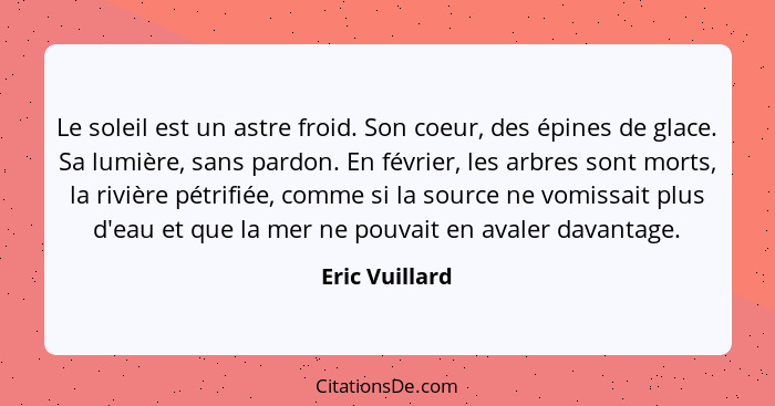 Le soleil est un astre froid. Son coeur, des épines de glace. Sa lumière, sans pardon. En février, les arbres sont morts, la rivière p... - Eric Vuillard