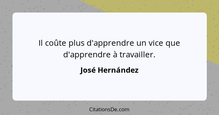 Il coûte plus d'apprendre un vice que d'apprendre à travailler.... - José Hernández