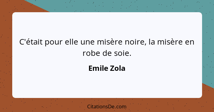 C'était pour elle une misère noire, la misère en robe de soie.... - Emile Zola