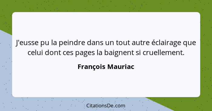 J'eusse pu la peindre dans un tout autre éclairage que celui dont ces pages la baignent si cruellement.... - François Mauriac