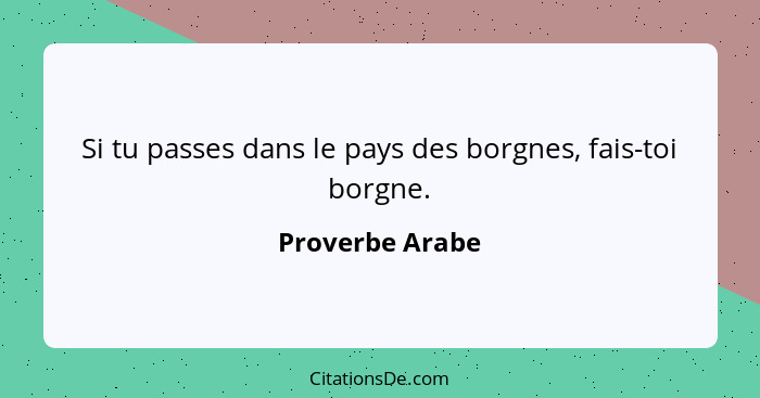 Si tu passes dans le pays des borgnes, fais-toi borgne.... - Proverbe Arabe