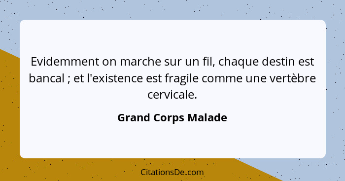 Evidemment on marche sur un fil, chaque destin est bancal ; et l'existence est fragile comme une vertèbre cervicale.... - Grand Corps Malade