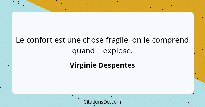 Le confort est une chose fragile, on le comprend quand il explose.... - Virginie Despentes