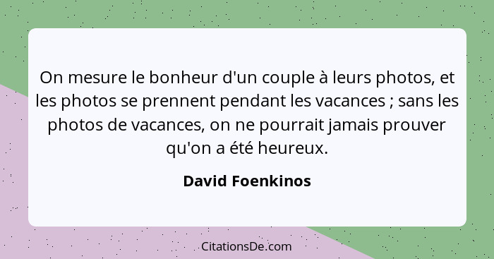 On mesure le bonheur d'un couple à leurs photos, et les photos se prennent pendant les vacances ; sans les photos de vacances,... - David Foenkinos