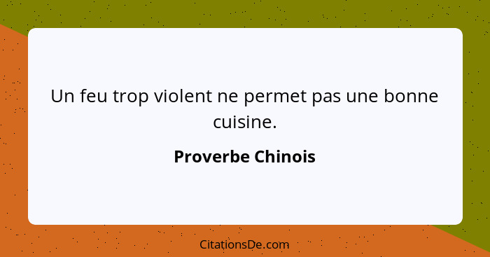 Un feu trop violent ne permet pas une bonne cuisine.... - Proverbe Chinois
