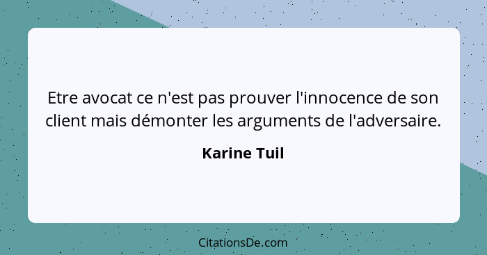 Etre avocat ce n'est pas prouver l'innocence de son client mais démonter les arguments de l'adversaire.... - Karine Tuil