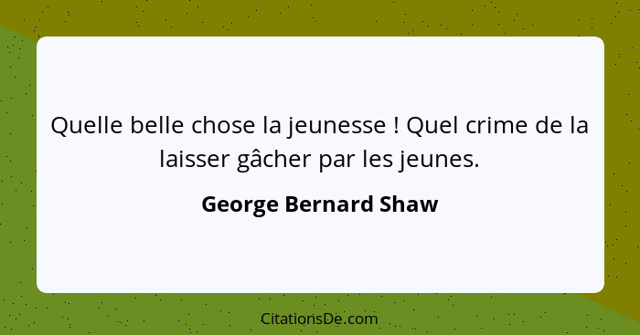 Quelle belle chose la jeunesse ! Quel crime de la laisser gâcher par les jeunes.... - George Bernard Shaw