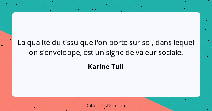 La qualité du tissu que l'on porte sur soi, dans lequel on s'enveloppe, est un signe de valeur sociale.... - Karine Tuil