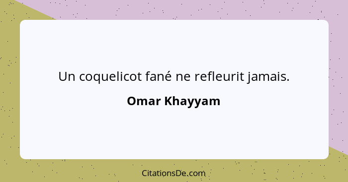 Un coquelicot fané ne refleurit jamais.... - Omar Khayyam