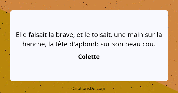 Elle faisait la brave, et le toisait, une main sur la hanche, la tête d'aplomb sur son beau cou.... - Colette