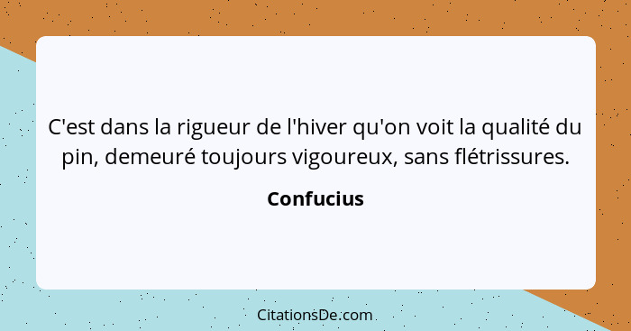 C'est dans la rigueur de l'hiver qu'on voit la qualité du pin, demeuré toujours vigoureux, sans flétrissures.... - Confucius