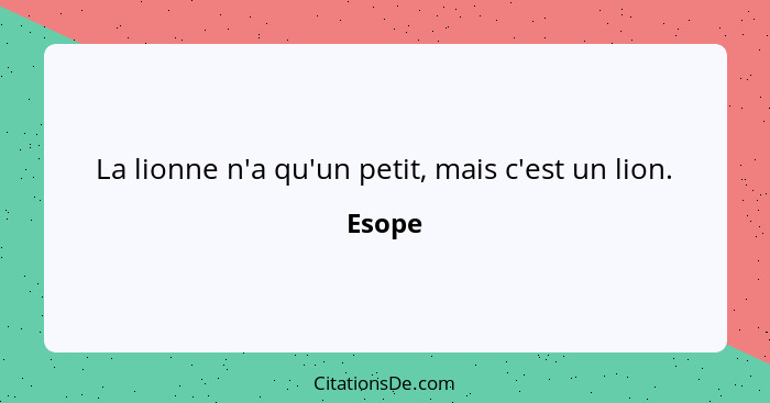 La lionne n'a qu'un petit, mais c'est un lion.... - Esope