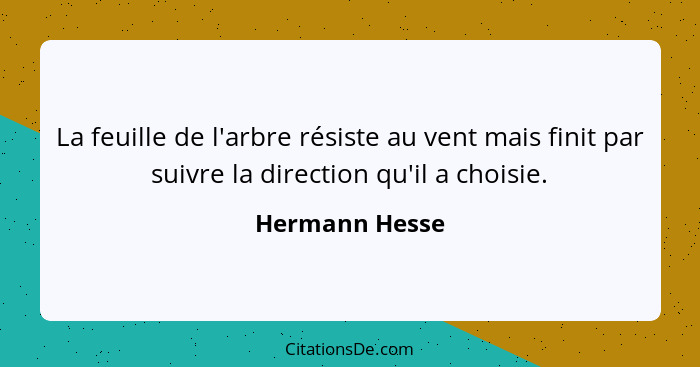 La feuille de l'arbre résiste au vent mais finit par suivre la direction qu'il a choisie.... - Hermann Hesse