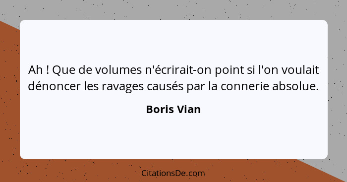 Ah ! Que de volumes n'écrirait-on point si l'on voulait dénoncer les ravages causés par la connerie absolue.... - Boris Vian