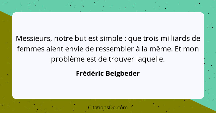 Messieurs, notre but est simple : que trois milliards de femmes aient envie de ressembler à la même. Et mon problème est de... - Frédéric Beigbeder