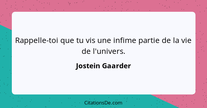 Rappelle-toi que tu vis une infime partie de la vie de l'univers.... - Jostein Gaarder