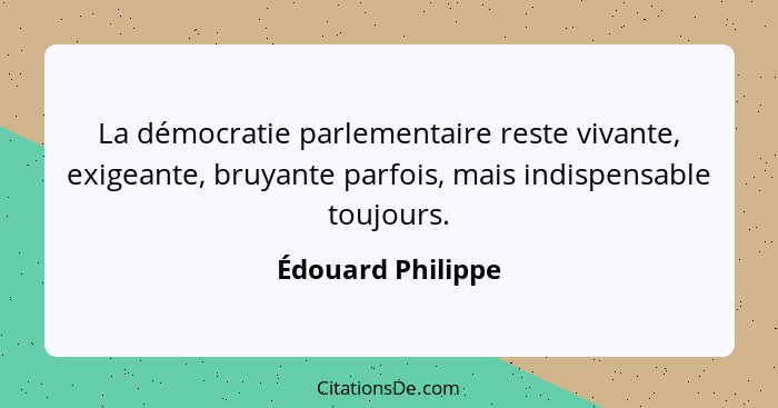 La démocratie parlementaire reste vivante, exigeante, bruyante parfois, mais indispensable toujours.... - Édouard Philippe