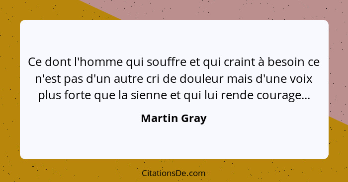 Ce dont l'homme qui souffre et qui craint à besoin ce n'est pas d'un autre cri de douleur mais d'une voix plus forte que la sienne et qu... - Martin Gray