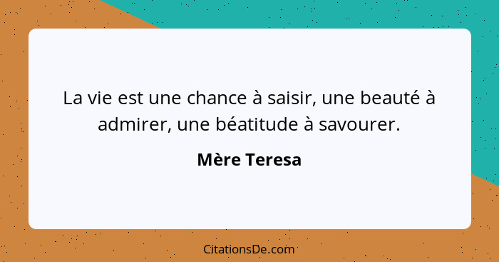 La vie est une chance à saisir, une beauté à admirer, une béatitude à savourer.... - Mère Teresa