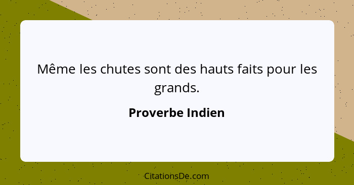 Même les chutes sont des hauts faits pour les grands.... - Proverbe Indien