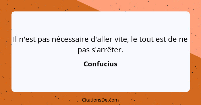 Il n'est pas nécessaire d'aller vite, le tout est de ne pas s'arrêter.... - Confucius