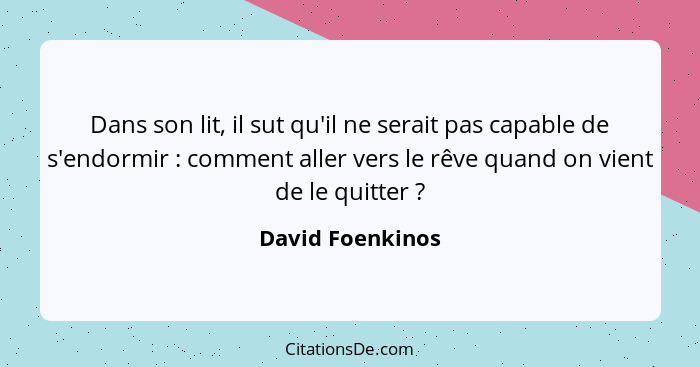Dans son lit, il sut qu'il ne serait pas capable de s'endormir : comment aller vers le rêve quand on vient de le quitter ?... - David Foenkinos