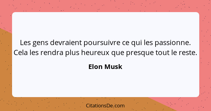 Les gens devraient poursuivre ce qui les passionne. Cela les rendra plus heureux que presque tout le reste.... - Elon Musk