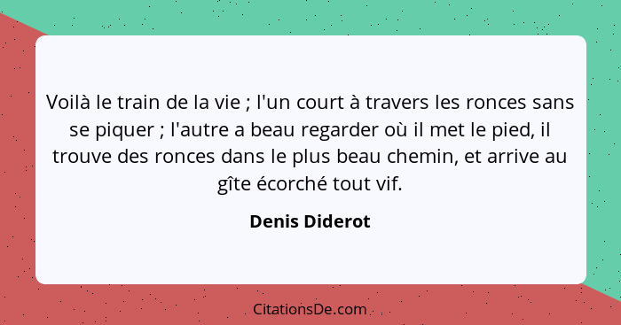 Voilà le train de la vie ; l'un court à travers les ronces sans se piquer ; l'autre a beau regarder où il met le pied, il tr... - Denis Diderot