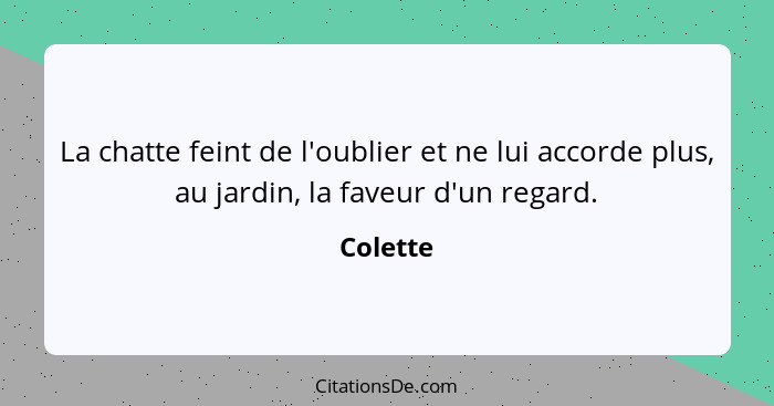 La chatte feint de l'oublier et ne lui accorde plus, au jardin, la faveur d'un regard.... - Colette