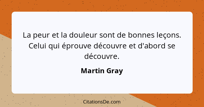 La peur et la douleur sont de bonnes leçons. Celui qui éprouve découvre et d'abord se découvre.... - Martin Gray