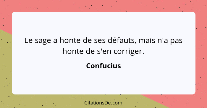 Le sage a honte de ses défauts, mais n'a pas honte de s'en corriger.... - Confucius