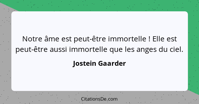 Notre âme est peut-être immortelle ! Elle est peut-être aussi immortelle que les anges du ciel.... - Jostein Gaarder